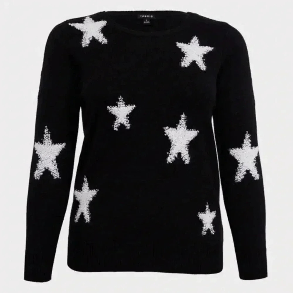 Torrid Black/White Scoop Neck Star Print Pullover‎ Sweater 00